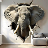 3D Elephant Head Wall Sticker - Realistic Broken Illusion Effect Vinyl Decal - Decords