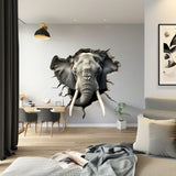 3D Elephant Wall Decal - Realistic Broken Hole Illusion Vinyl Sticker - Decords