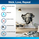 3D Elephant Wall Decal - Realistic Broken Hole Illusion Vinyl Sticker - Decords