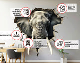 3D Elephant Wall Decal - Realistic Broken Hole Illusion Vinyl Sticker - Decords