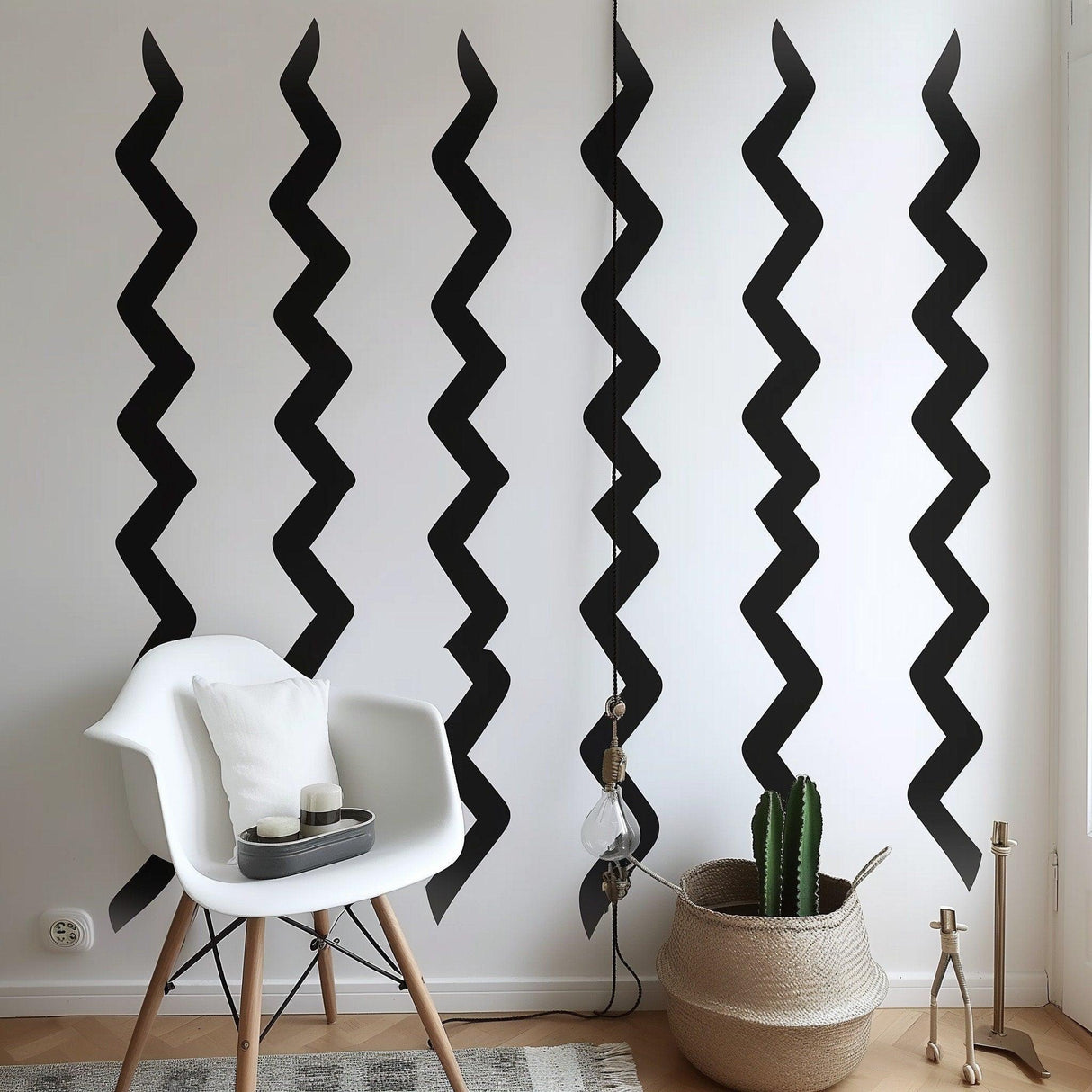 Modern Black Zigzag Wall Stickers - Vertical Patterns Vinyl Stickers for Contemporary Room Decor - Decords