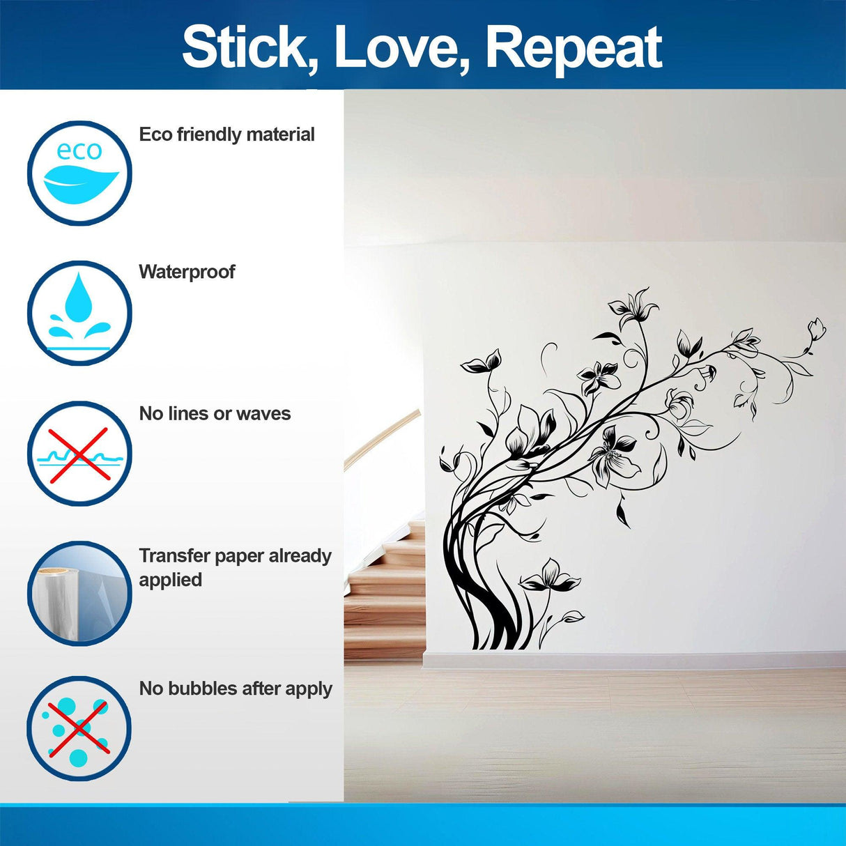 Elegant Flowers Wall Decals - Nature Vinyl Stickers Set for Living Room - Decords