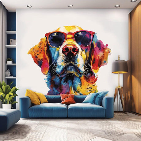 Golden Retriever with Sunglasses Wall Decal - Expressive Watercolor Dog Sticker for Vibrant Room Decor - Decords