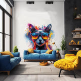 Cat with Sunglasses Wall Decal - Dynamic Watercolor Kitten Art Sticker for Modern Room Decor - Decords