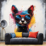 Chic Cat in Sunglasses Wall Sticker - Lively Watercolor Feline Kitten Decal for Home Decor - Decords