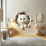 3D Cute White Cat Wall Sticker - Nursery Decor with Charming Kitty Illusion - Decords