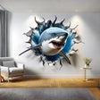 3D Great White Shark Wall Sticker - Realistic Shark Bursting Through Wall Decal - Decords