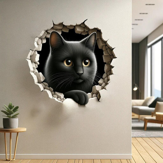 3D Dog Art Wall Sticker - Cracked Illusion Vinyl Decor - Decords