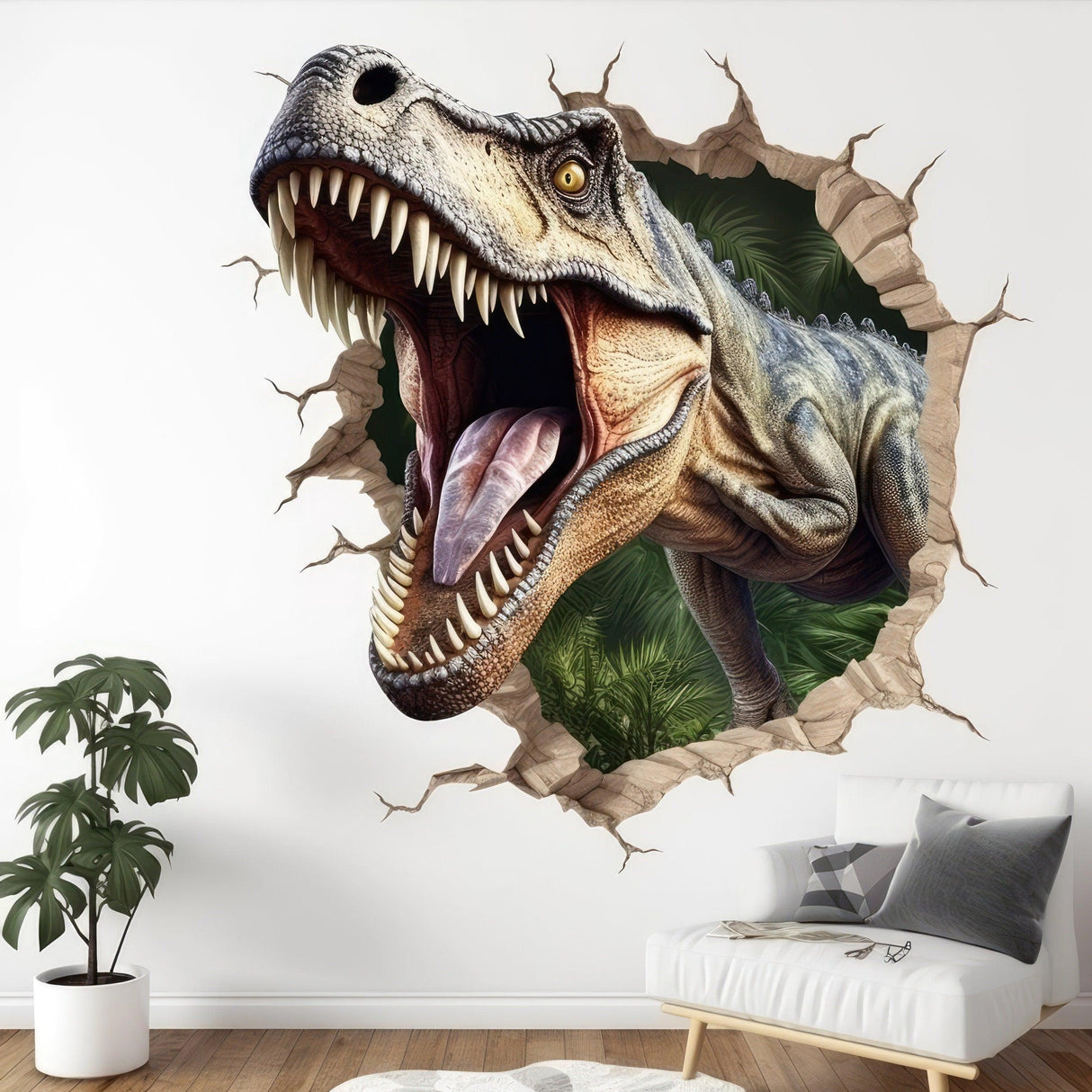 3D Dinosaurs Art Wall Sticker - Vinyl Decal Decor with Dynamic Broken Illusion Effect - Decords