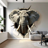 3D Elephant Head Wall Sticker - Realistic Broken Illusion Effect Vinyl Decal - Decords