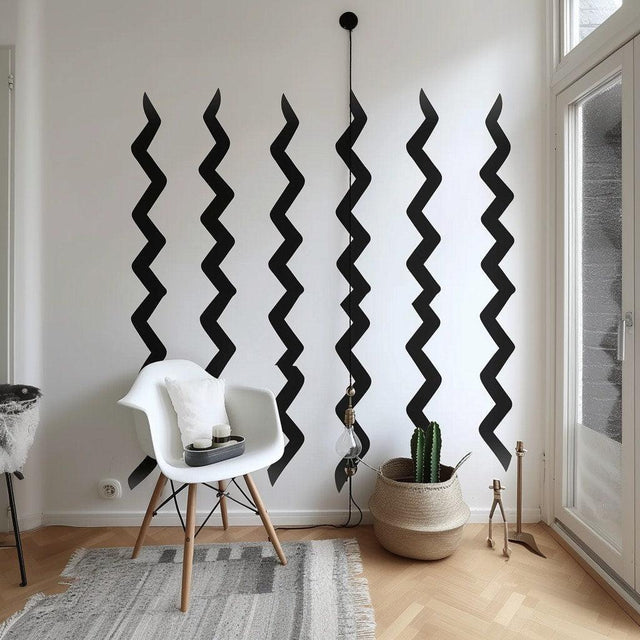 Modern Black Zigzag Wall Stickers - Vertical Patterns Vinyl Stickers for Contemporary Room Decor - Decords