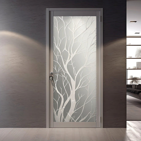 Frosted White Tree Silhouette Decal for Glass Door - Elegant Etched Branch Sticker Design for Window - Decords