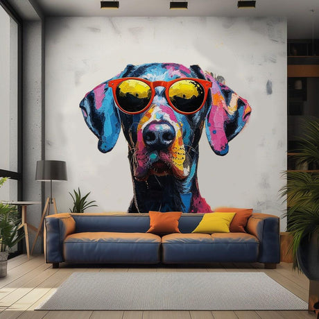 Great Dane with Sunglasses Wall Decal - Vibrant Watercolor Dog Sticker for Dynamic Room Decor - Decords