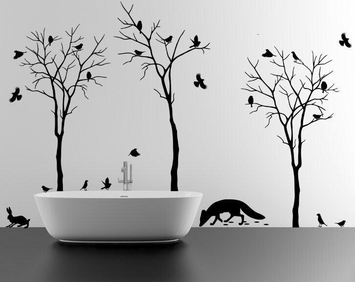 Nature Art Vinyl Cute Animal Set Stickers - Tree Forest Botanical Cool Floral Die Cut Decal - Decords