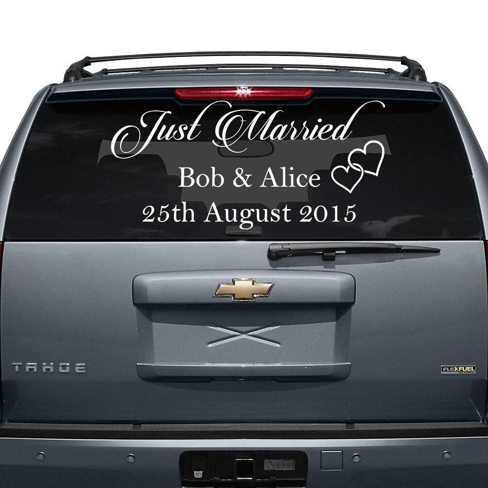 Just Married Car Vinyl Wedding Sticker - Custom Name Day Window Glass Personalized Vehicle Decal - Decords