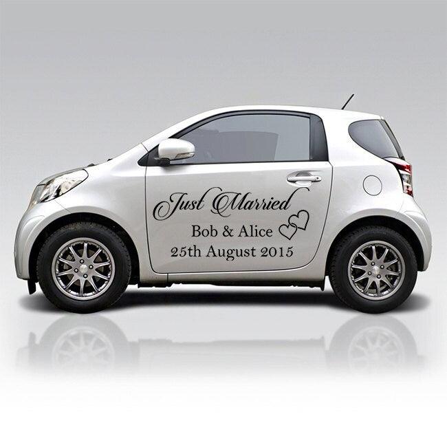 Just Married Car Vinyl Wedding Sticker - Custom Name Day Window Glass Personalized Vehicle Decal - Decords