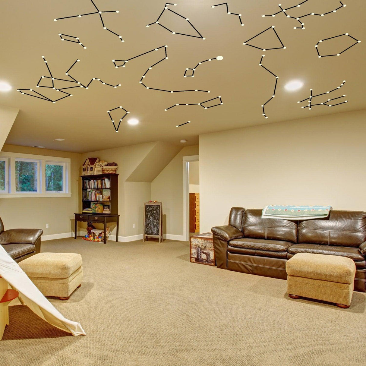 Glowing Vinyl Ceiling Decal Star Map with Color Lines - Glow in the Dark Constellations Sticker - Decords