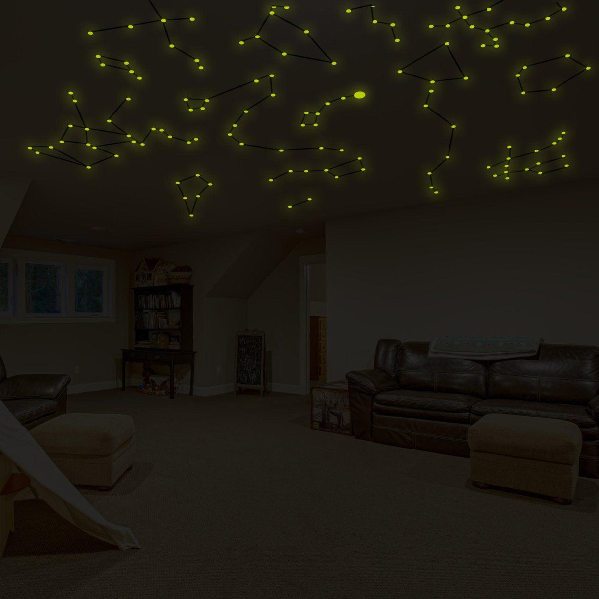 Glowing Vinyl Ceiling Decal Star Map with Color Lines - Glow in the Dark Constellations Sticker - Decords