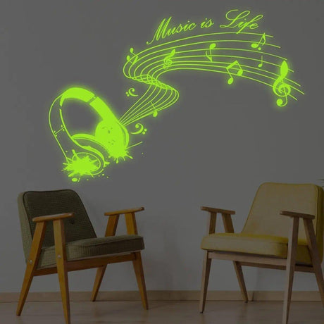 IllumiNote Glow-In-The-Dark Wall Decal: Musical Notes Themed Luminous Wall Art Sticker - Decords