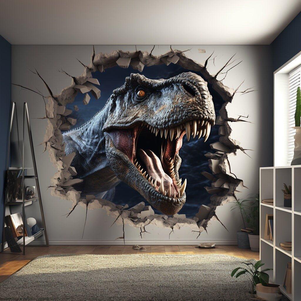 3D Dinosaur Wall Decal: Illusion Wall Art Sticker for Kids Room Decoration - Decords